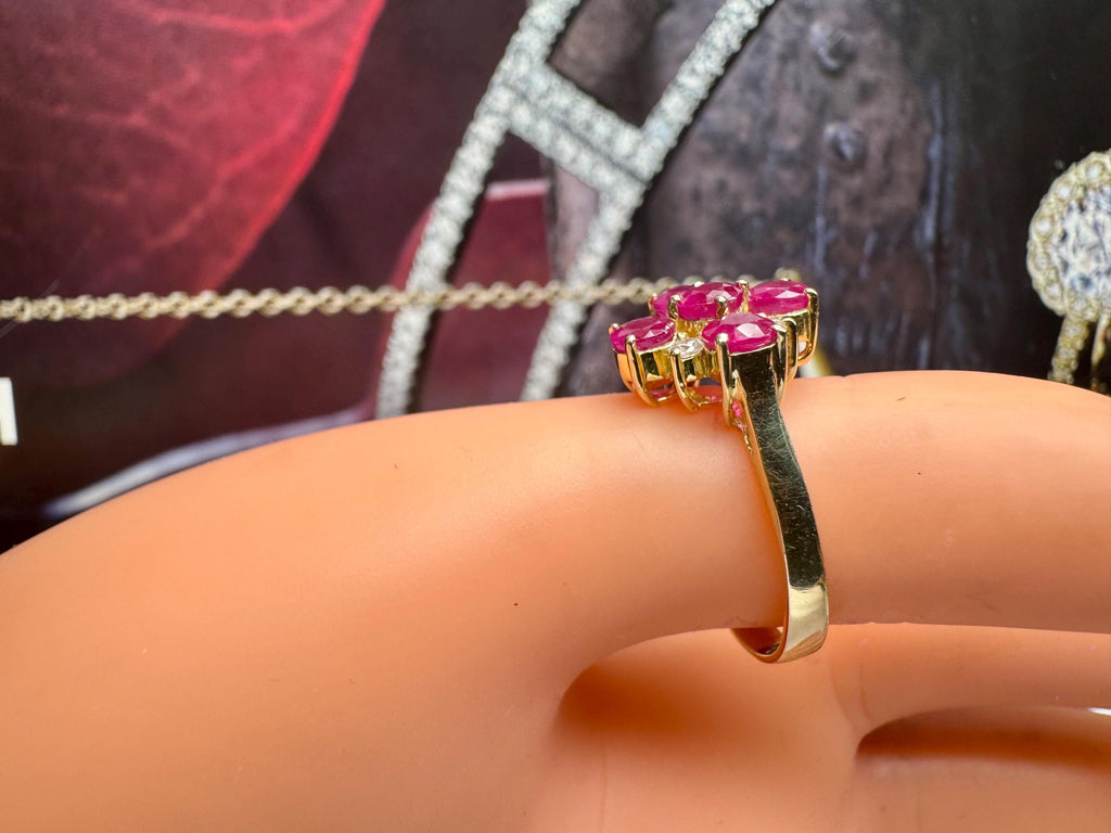 14K Yellow Gold Ruby and Diamond Ring - Size 7.5