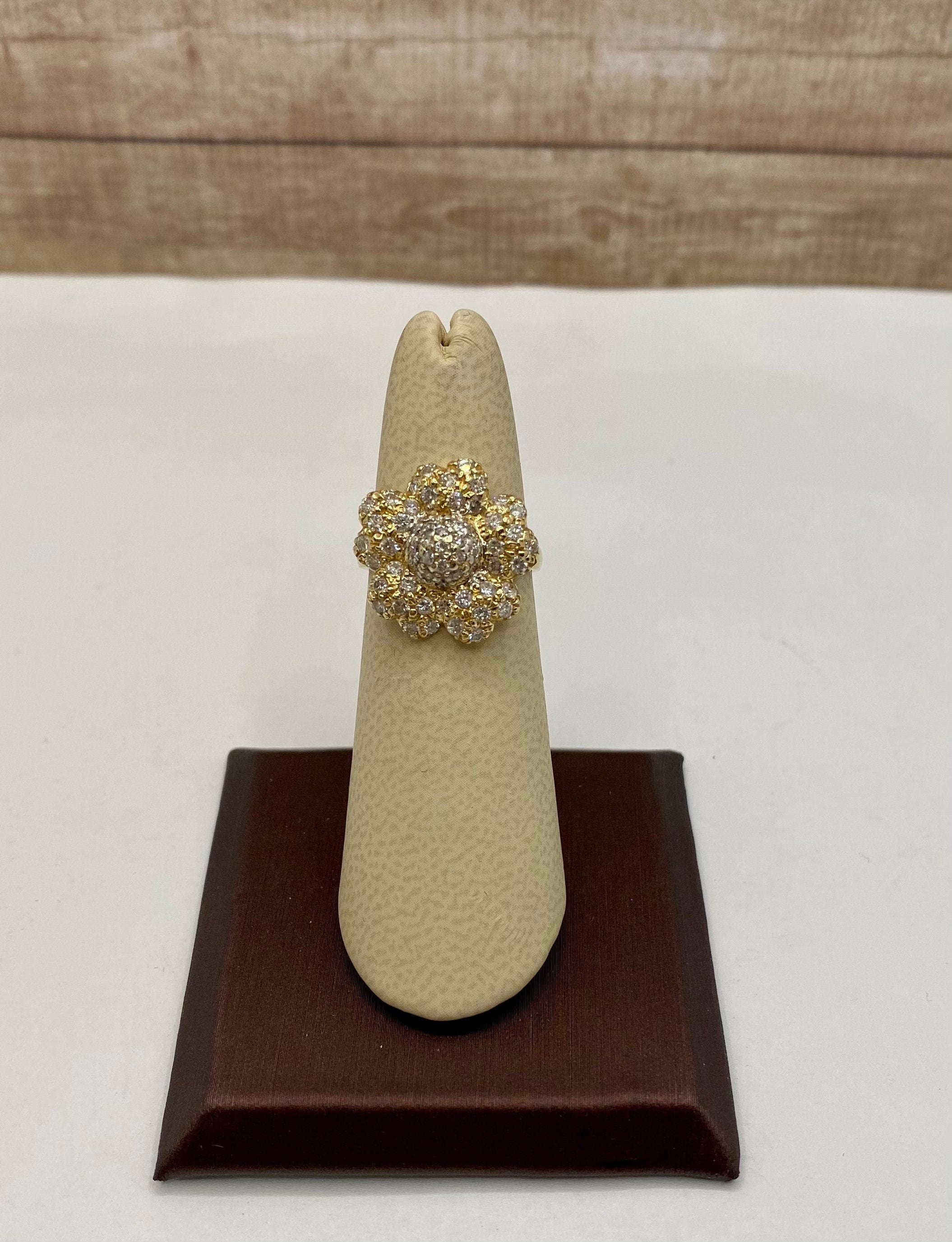 14K Yellow Gold Diamond Floral Ring - Size 5