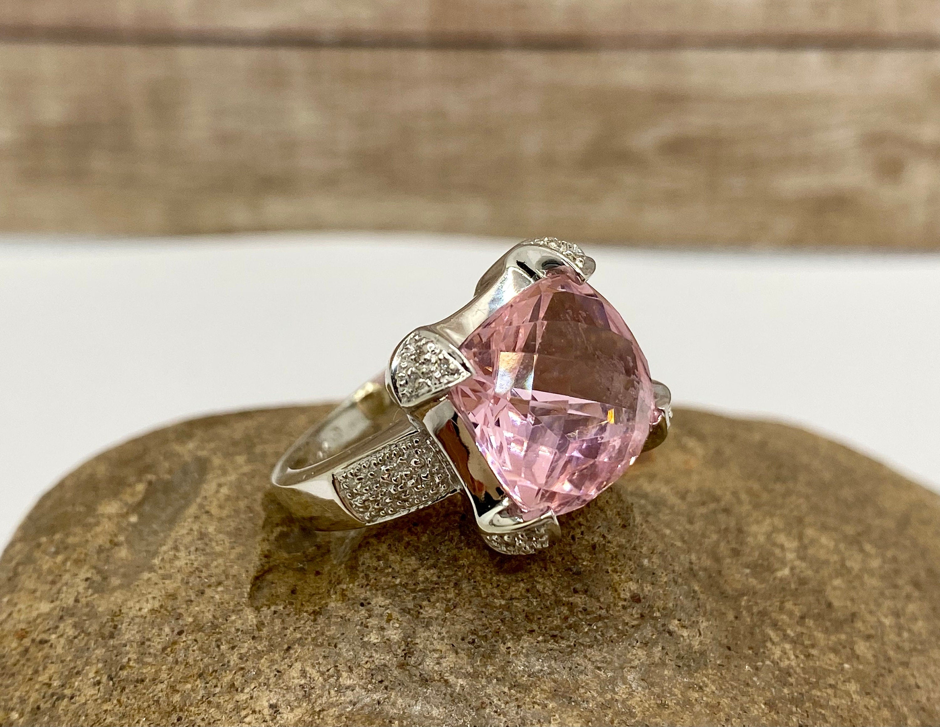 14k White Gold Pink Tourmaline Ring with Diamond Accents