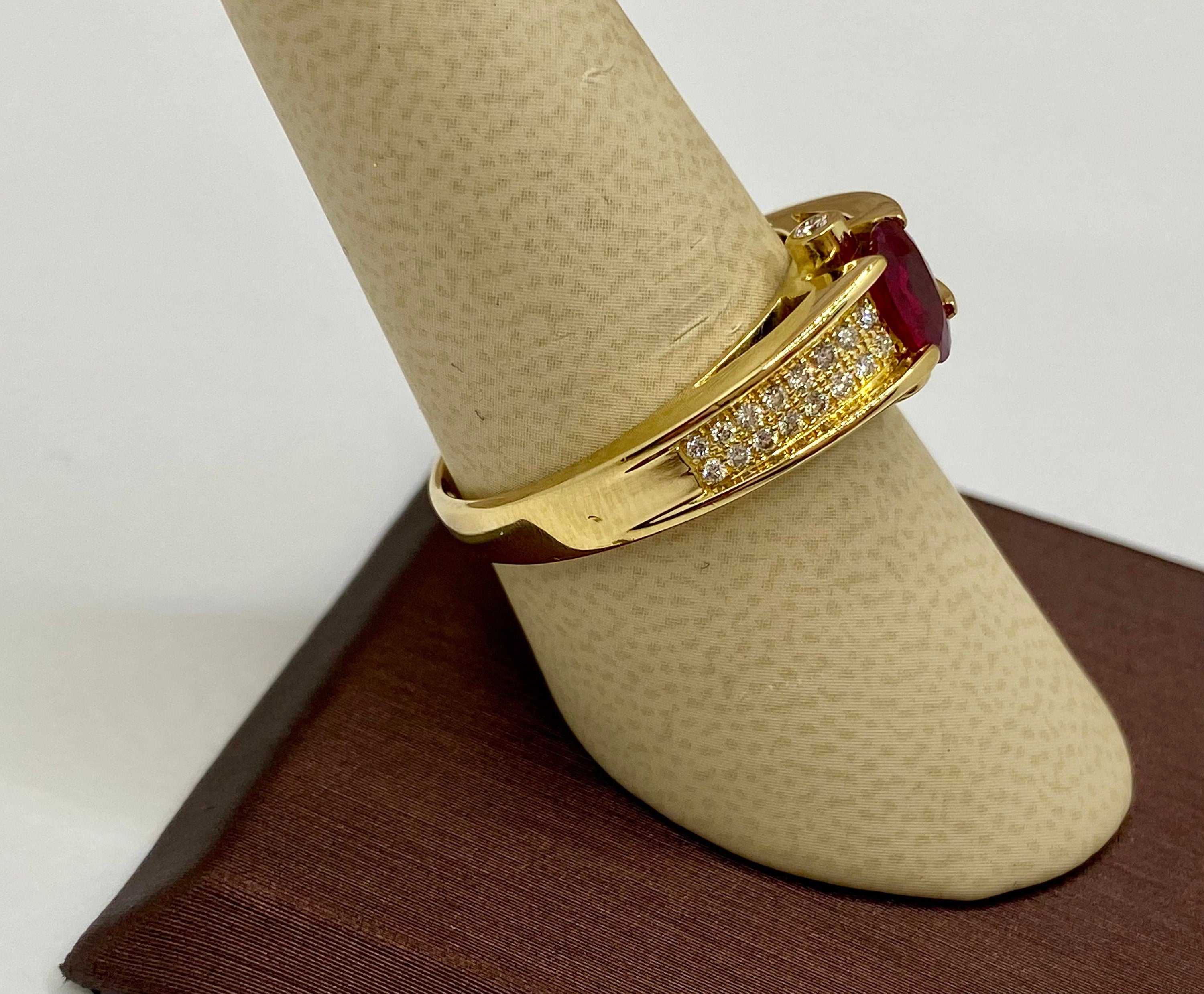 18K Solid Yellow Gold Diamond And Ruby Ring!!!! SIze  9 1/4