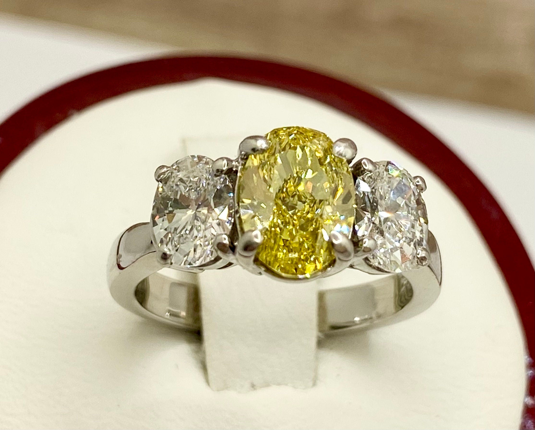 18K White Gold Fancy Yellow Diamond Ring, VS1 Clarity, Size 5 1/4