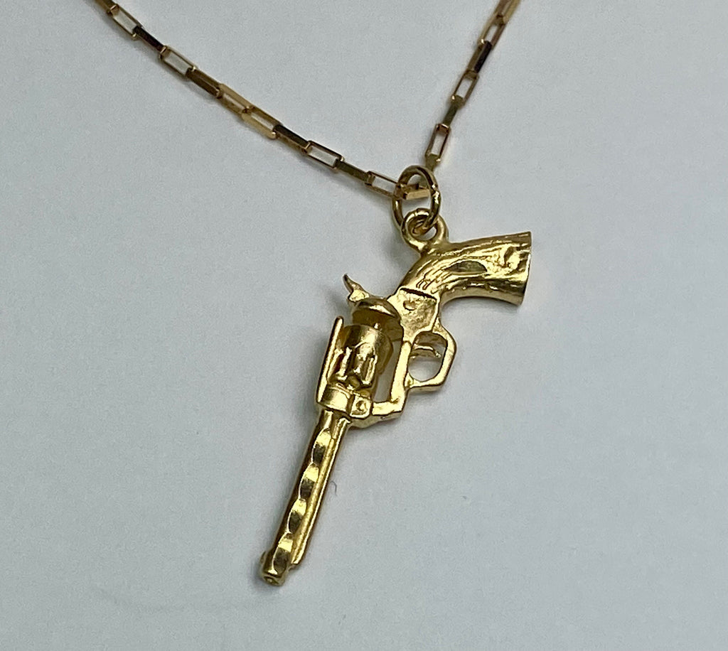 14K Yellow Solid Gold 3D Revolver Pistol Gun Pendant/Charm !!!!