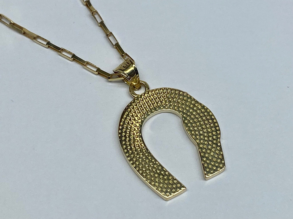 14K Yellow Gold Horseshoe Evil Eye Pendant Charm