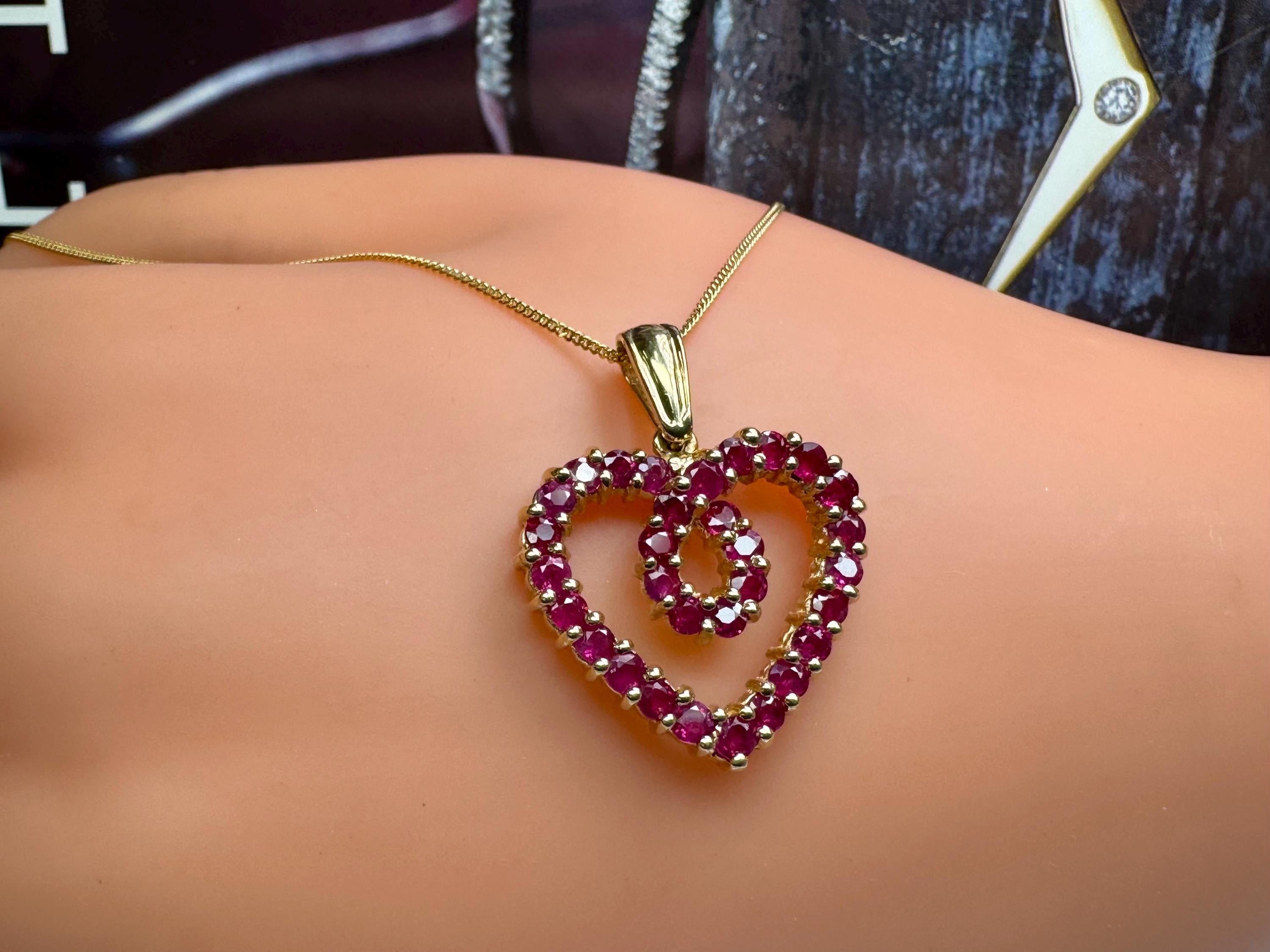 14K Yellow Gold Ruby Heart Pendant Necklace - Adjustable Length