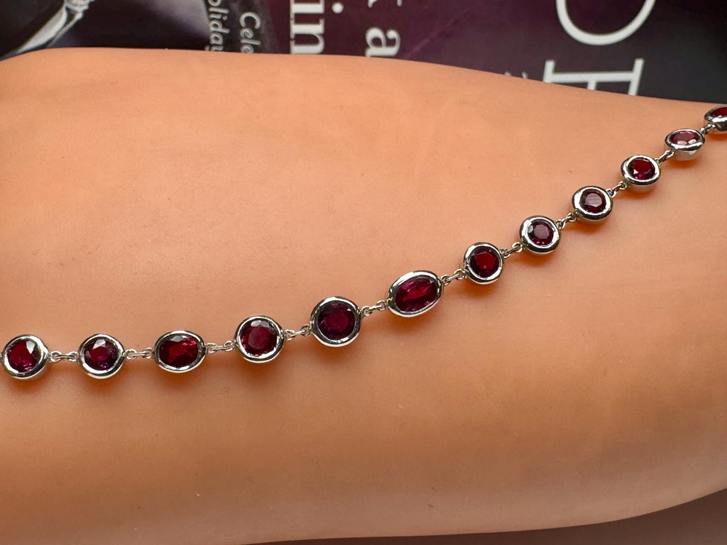 18K White Gold Ruby Bracelet: Multi-Shape Gemstones, Fine Jewelry
