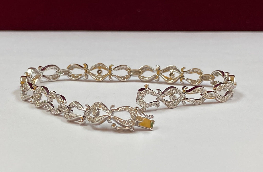 14K White Solid Gold Diamond Women's Bracelet !!!!!