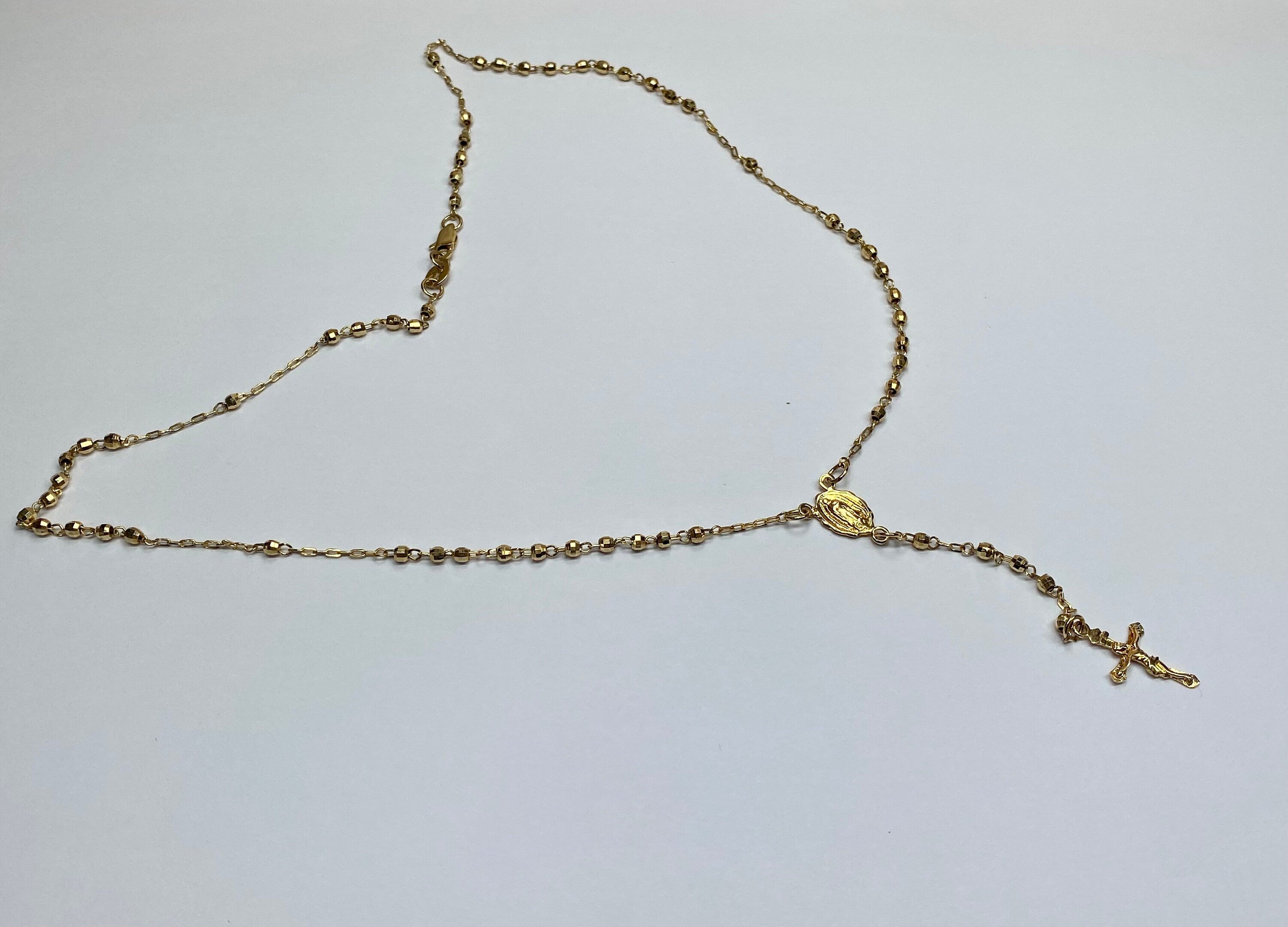 14k Yellow Gold Rosary Necklace - 22 inch Women's Cross