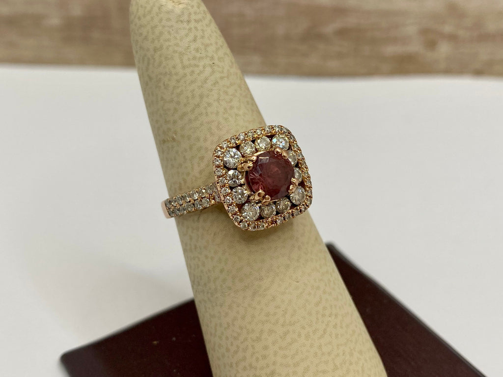 14K Rose Gold Diamond Ring: Smoky Quartz Halo, Size 6.5