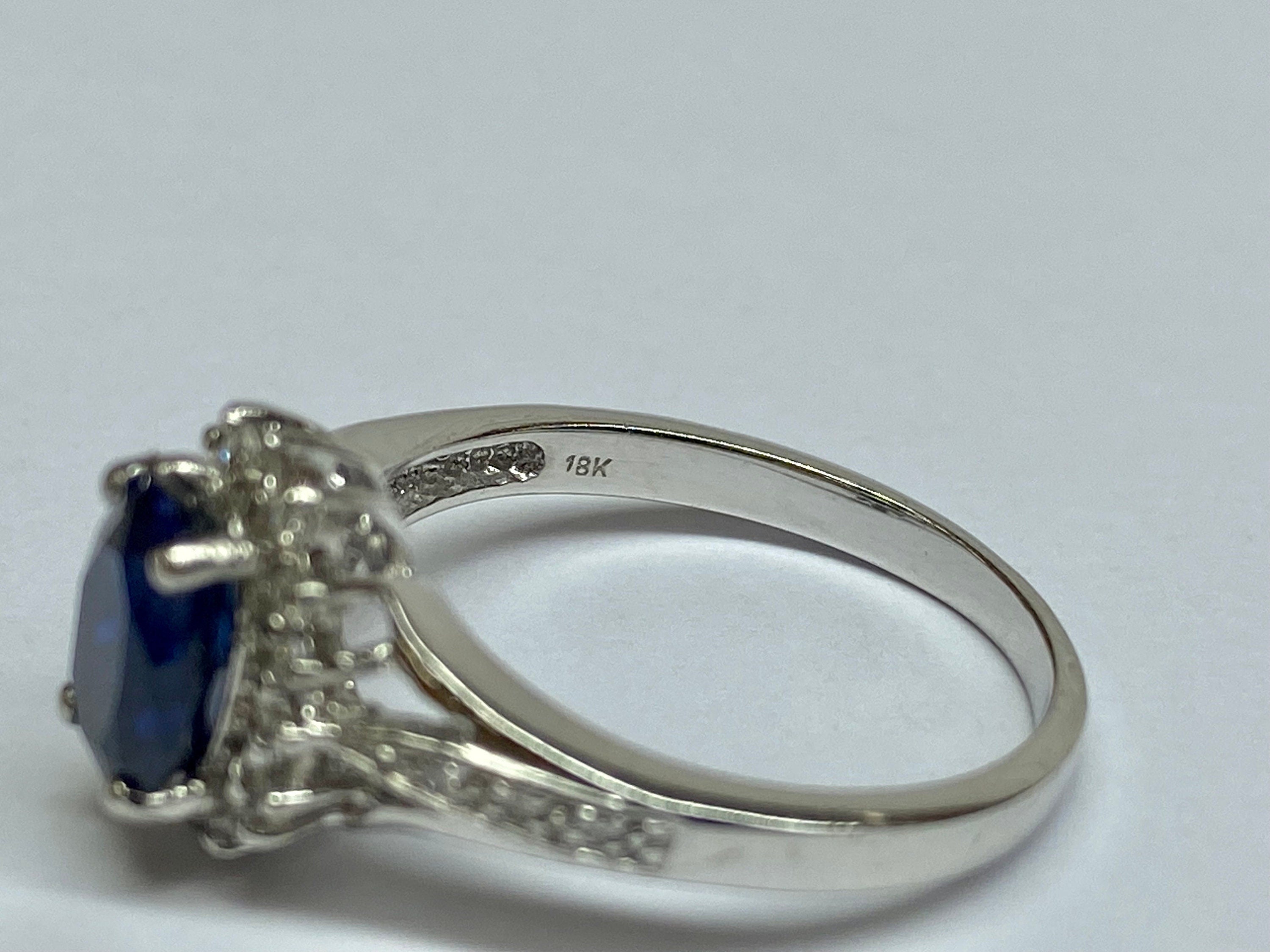 18K White Solid Gold With Natural  Oval Cut Ceylon Sapphire &  Diamond Ring!!!!