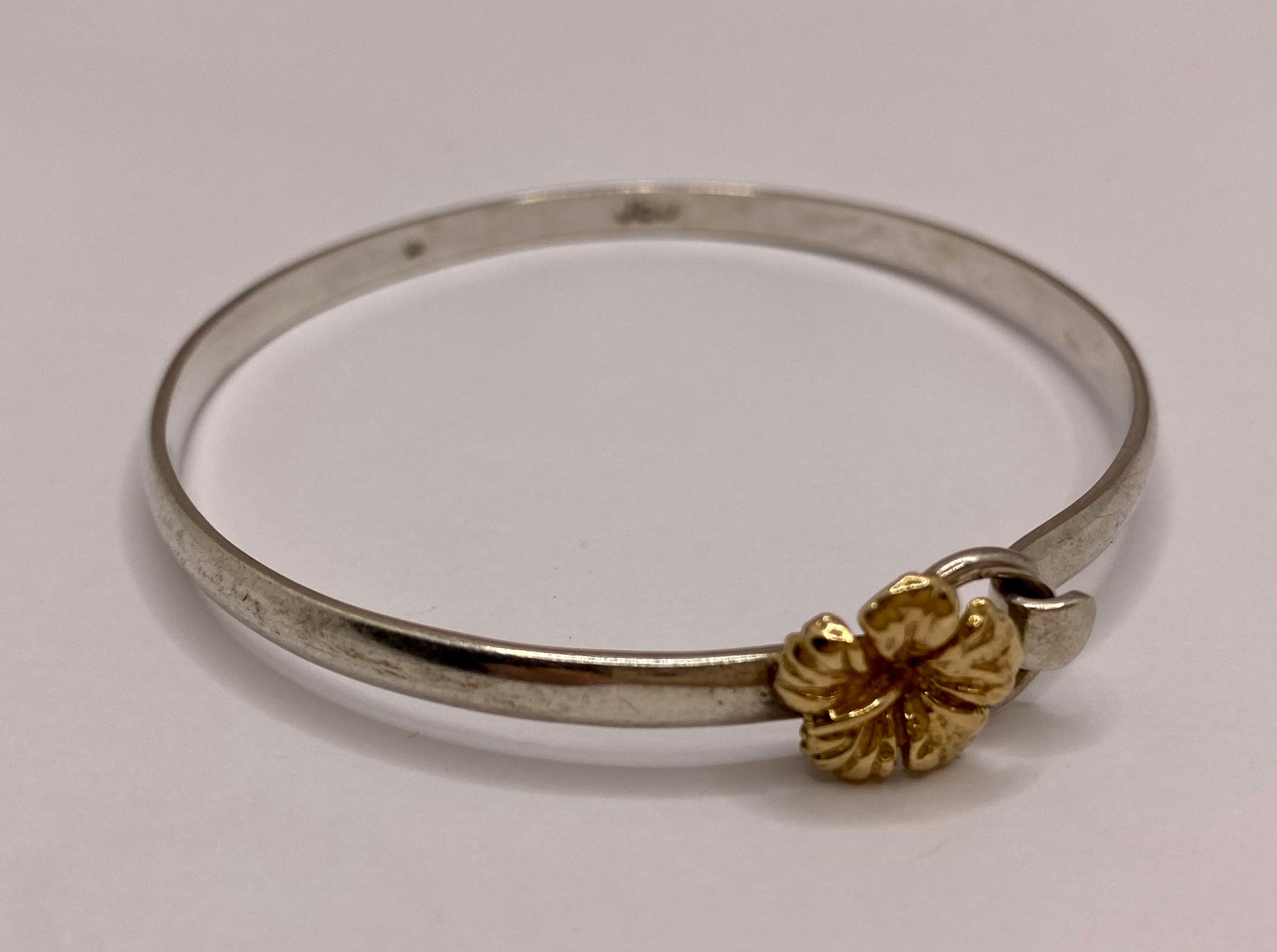 14K Yellow Gold Flower And 925 Sterling Silver CBC Caribbean Bracelet Co. Bangle Bracelet