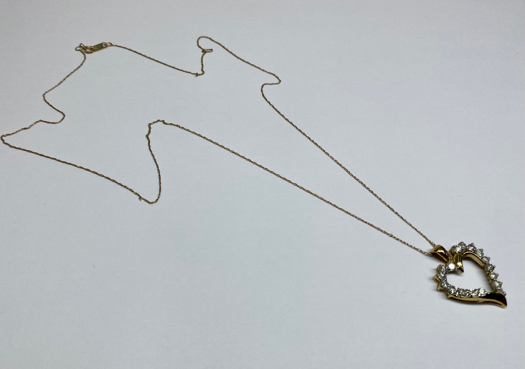 10K Yellow Solid Gold And Diamond Heart Pendant Necklace!!!!!