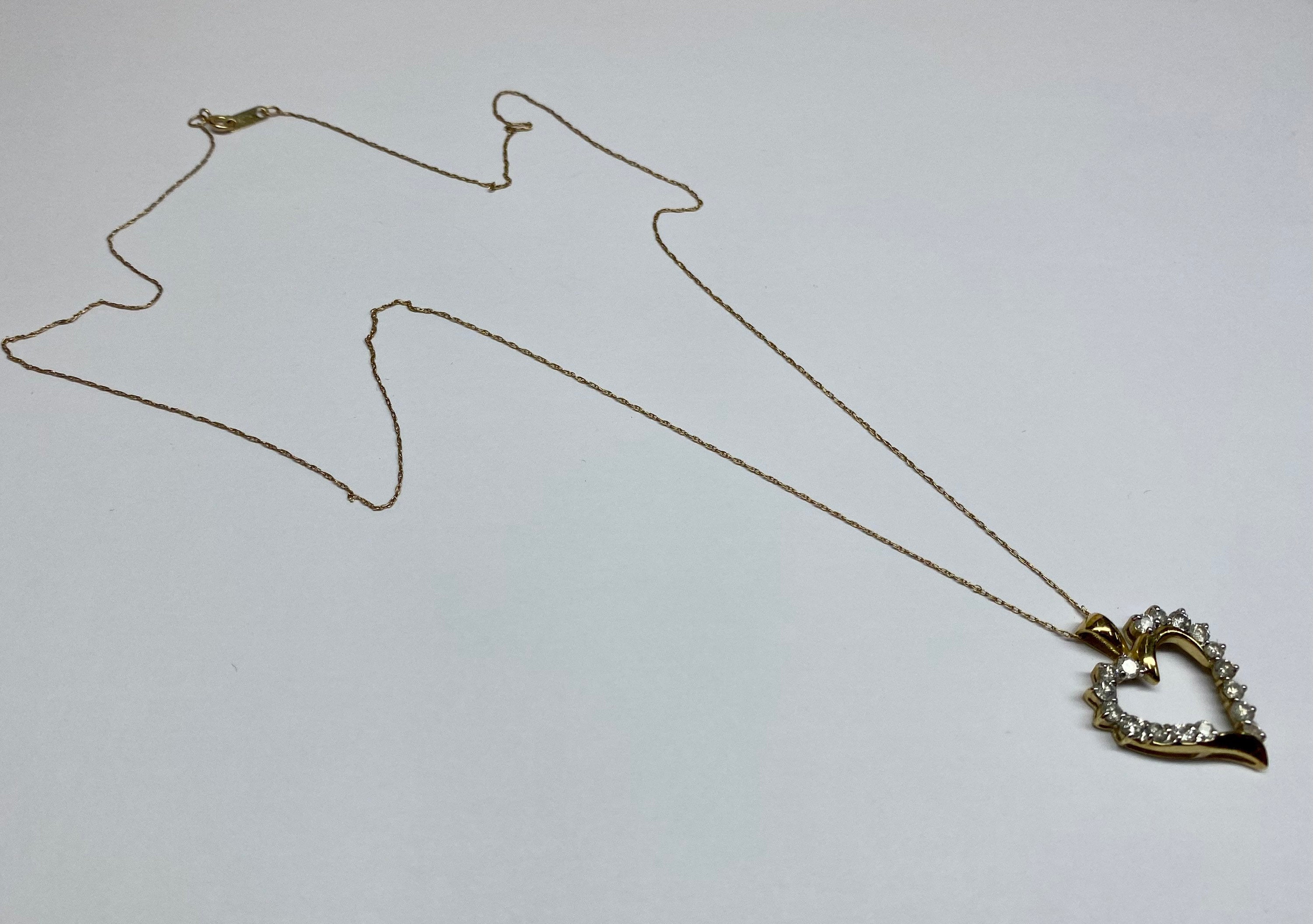 10K Yellow Solid Gold And Diamond Heart Pendant Necklace!!!!!