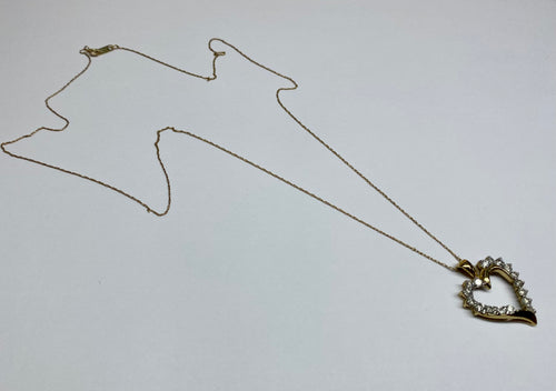 10K Yellow Solid Gold And Diamond Heart Pendant Necklace!!!!!