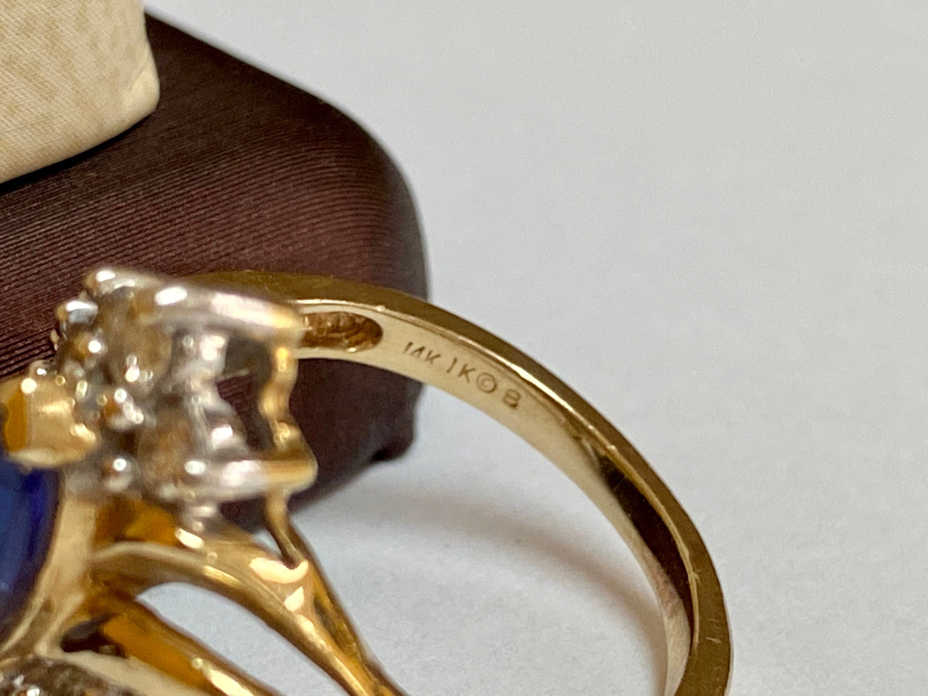 14K Yellow Gold Marquise Sapphire Diamond Ring - Size 4 3/4