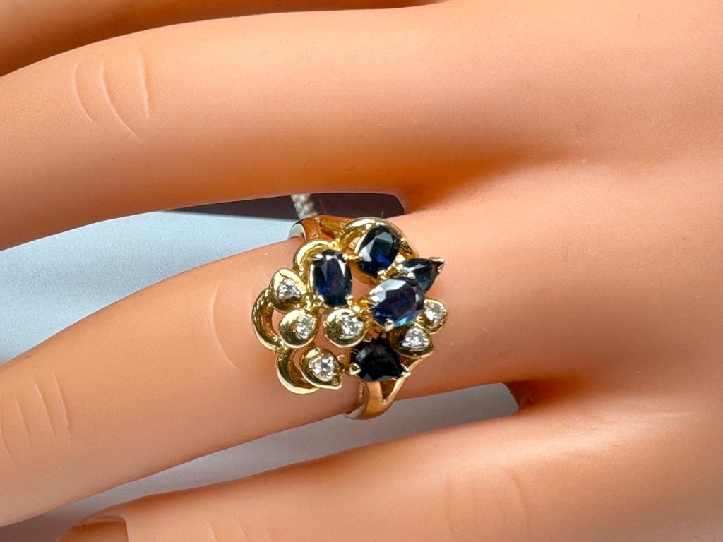 14K Yellow Gold Sapphire Diamond Ring - Size 6 1/2
