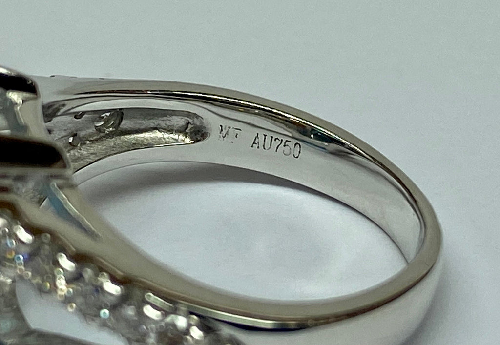18K White Gold Aquamarine Ring: Emerald Cut Diamond Statement Ring, Size 5 1/2