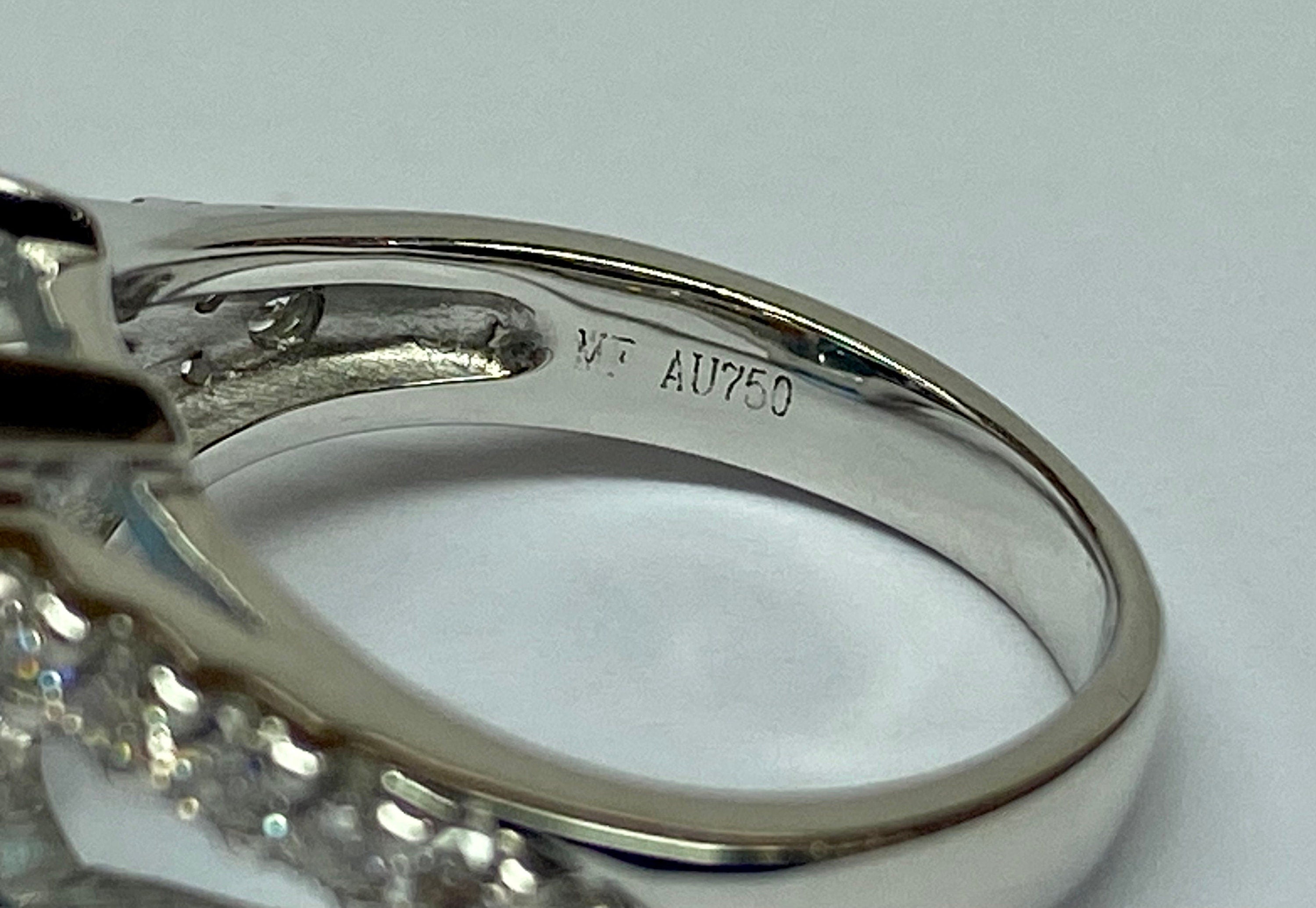 18K White Gold Aquamarine Ring: Emerald Cut Diamond Statement Ring, Size 5 1/2