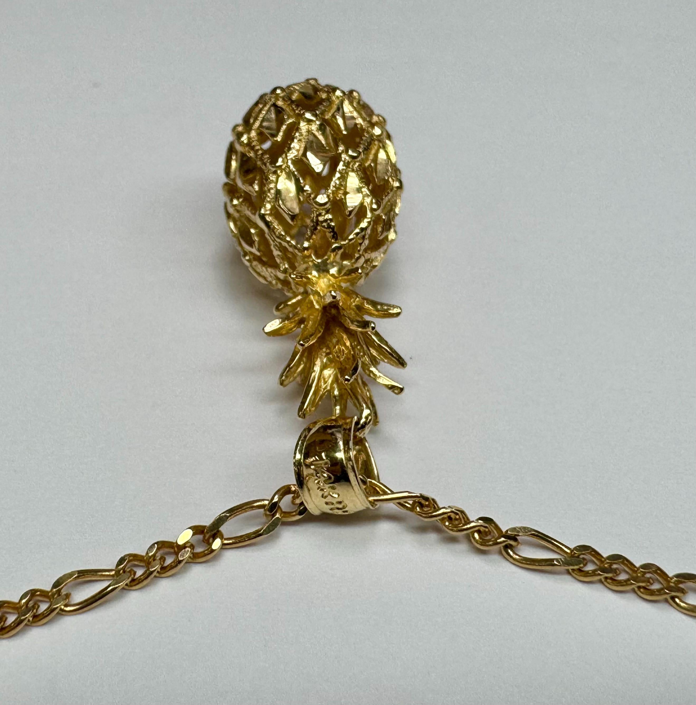 14K Yellow Gold 3D Pineapple Pendant, Hawaiian Charm