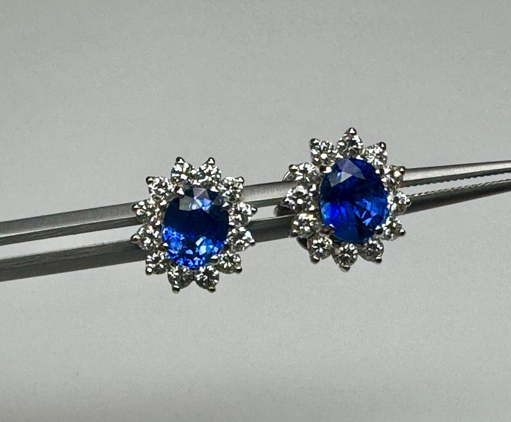 18K White Gold Sapphire & Diamond Stud Earrings: Royal Blue Elegance
