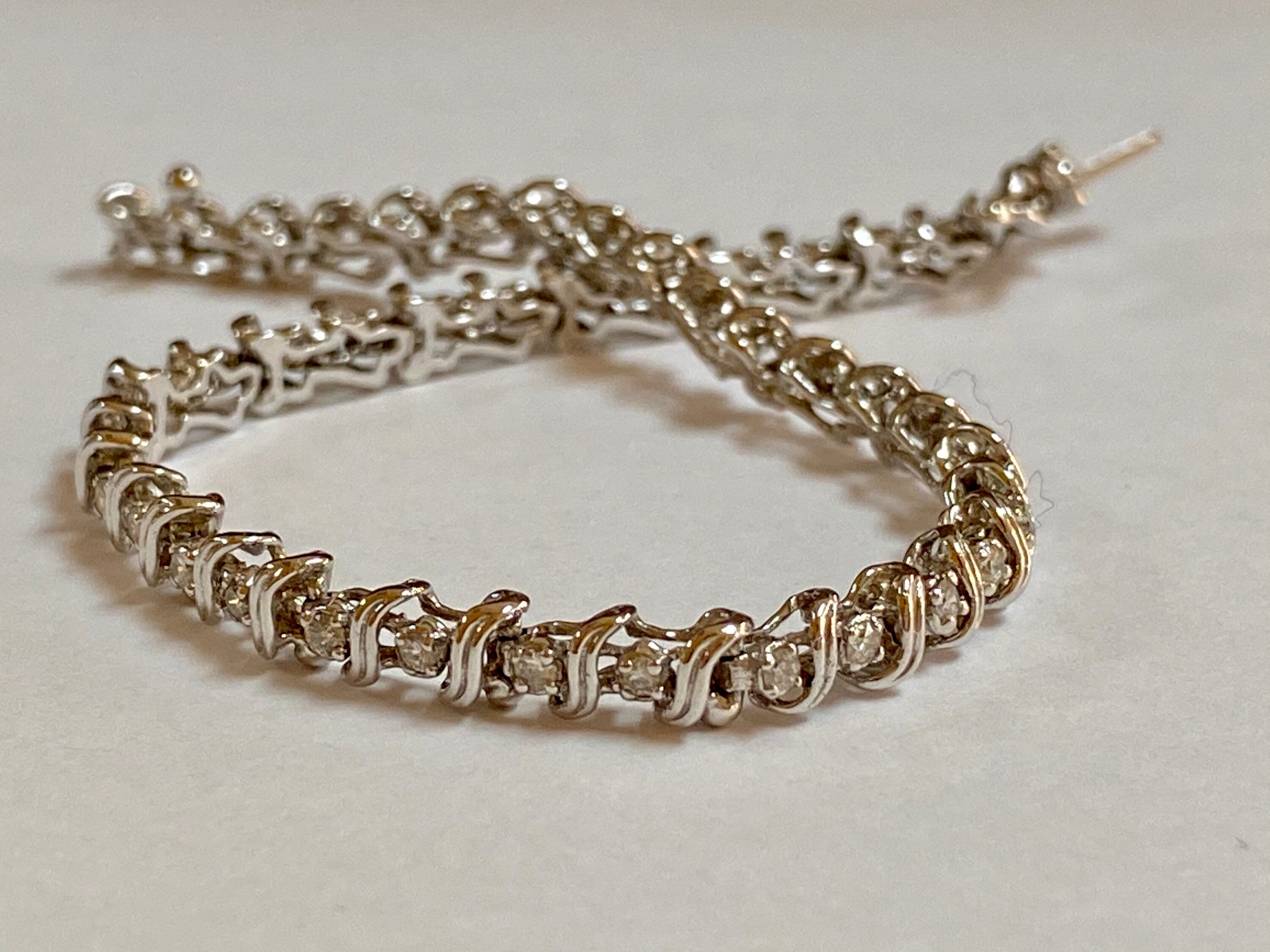 14K White Solid Gold And Diamond Tennis Bracelet!!!