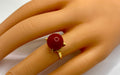 18K Gold Oxblood Coral Ball Ring - Size 5 3/4