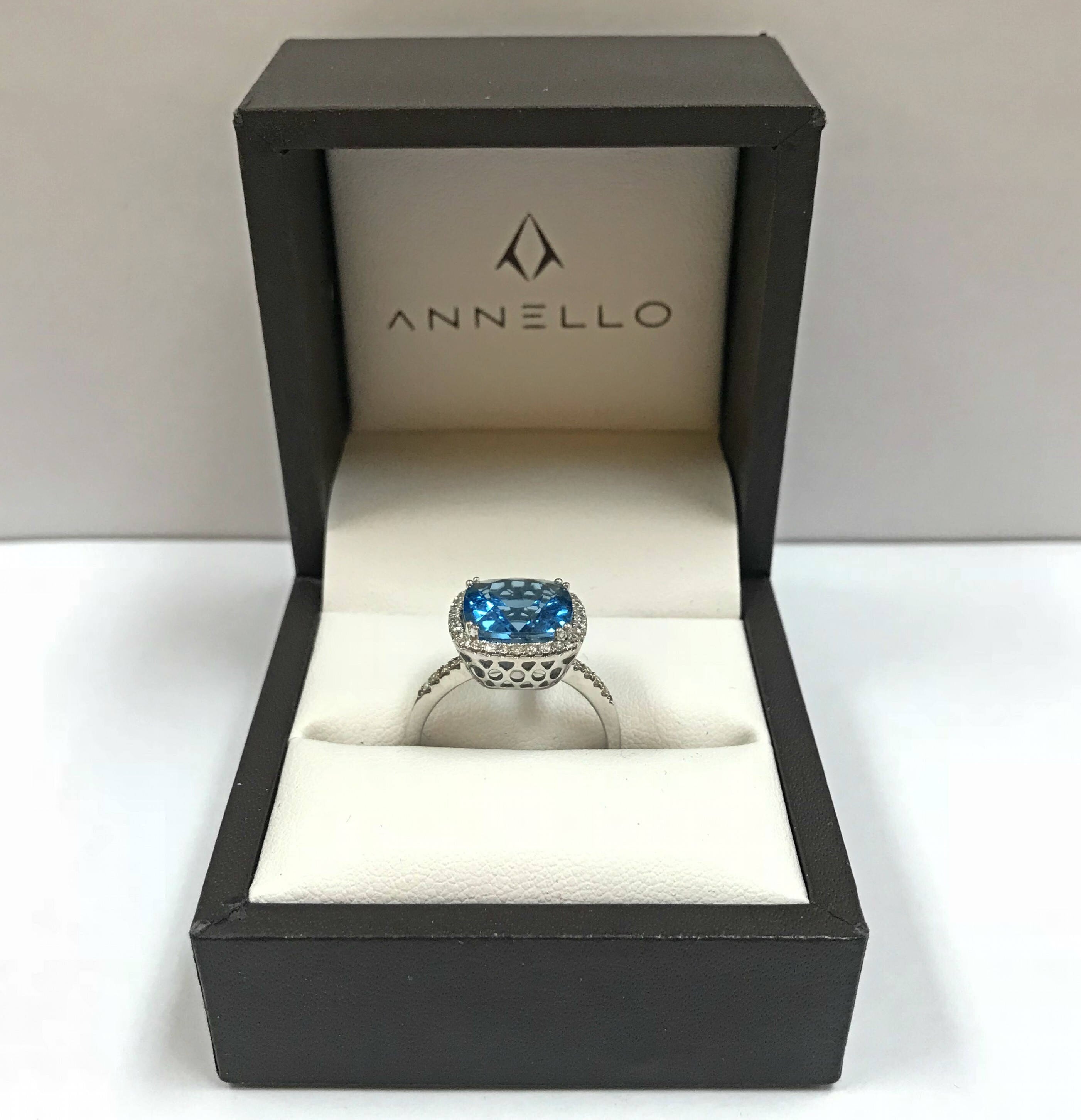 14K White Gold Blue Topaz Diamond Ring - Size 9 3/4