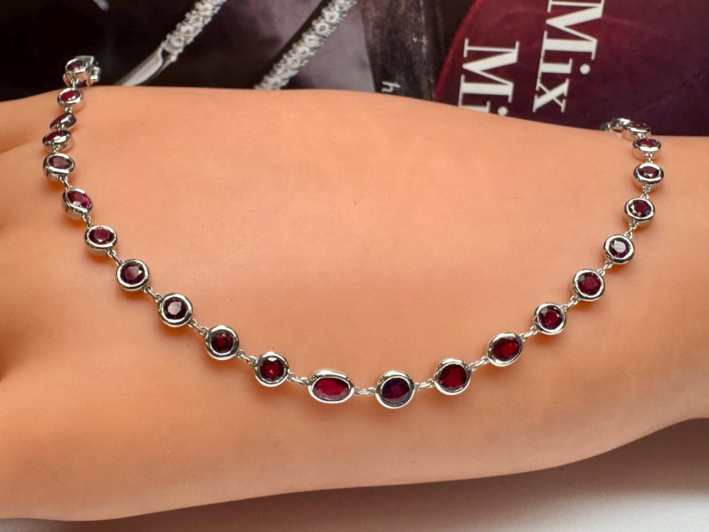 18K White Gold Ruby Bracelet: Multi-Shape Gemstones, Fine Jewelry