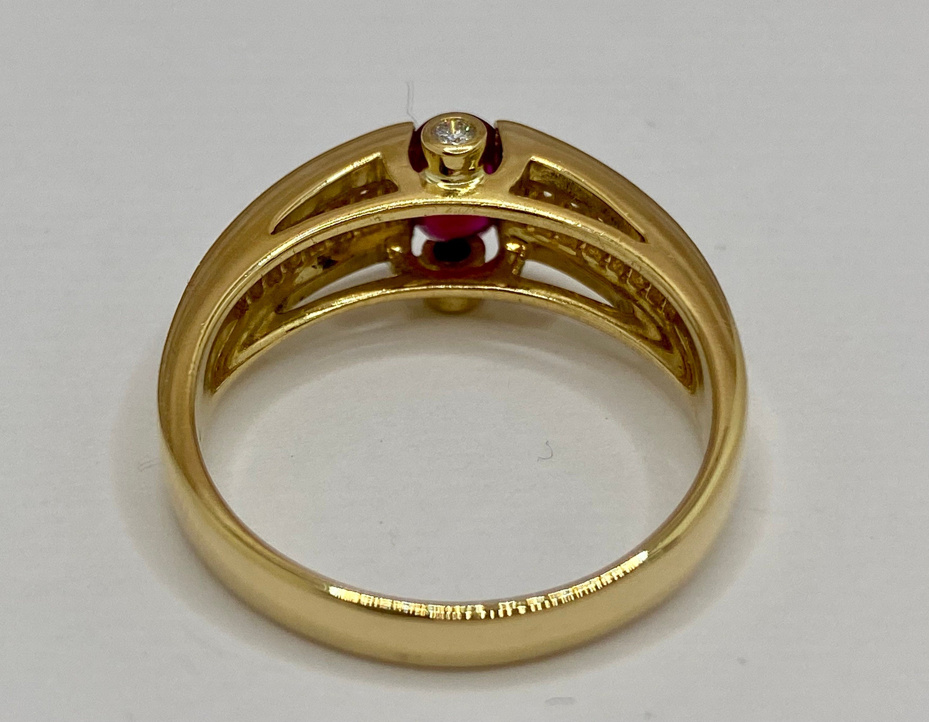 18K Solid Yellow Gold Diamond And Ruby Ring!!!! SIze  9 1/4