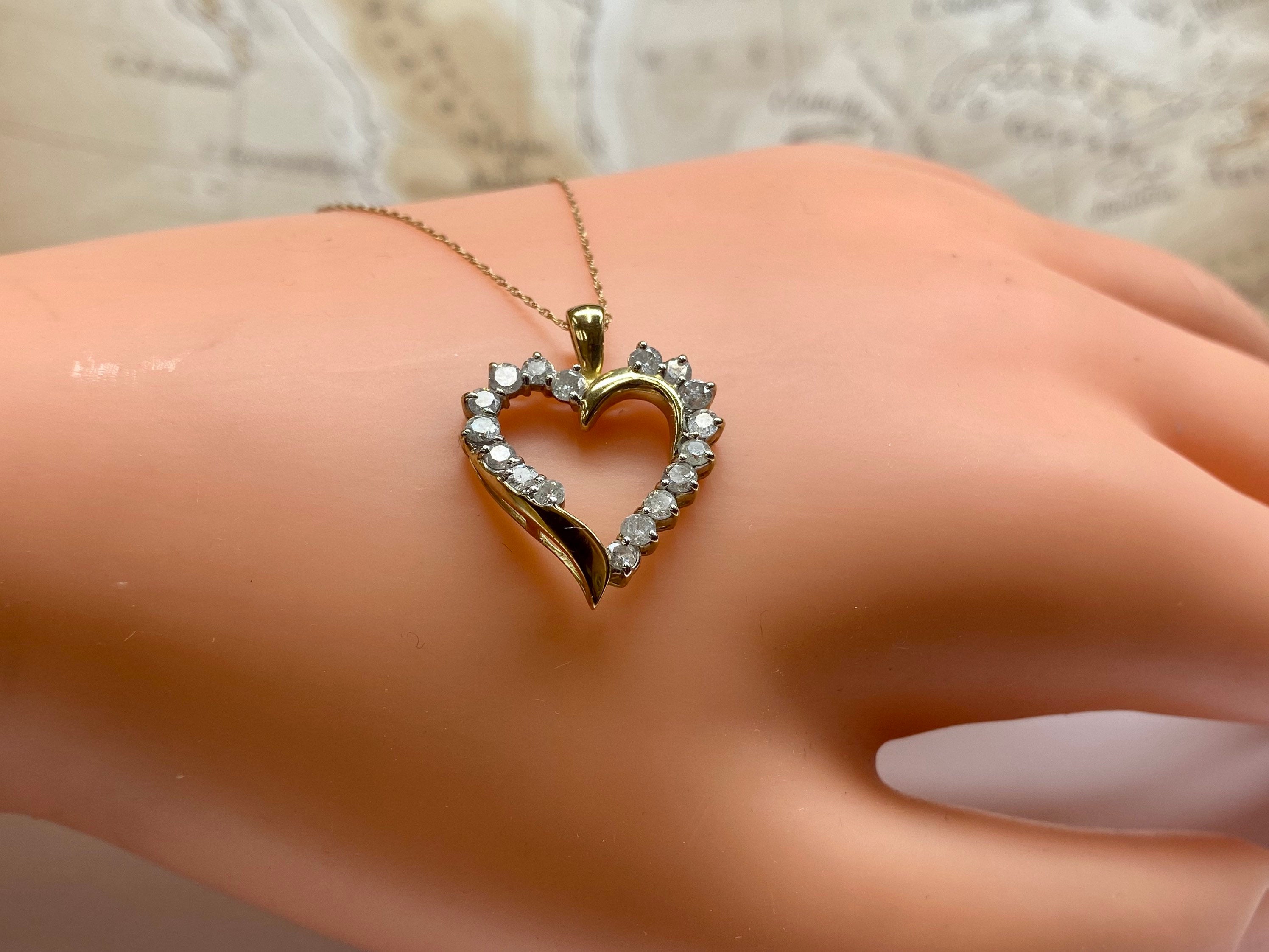 10K Yellow Solid Gold And Diamond Heart Pendant Necklace!!!!!