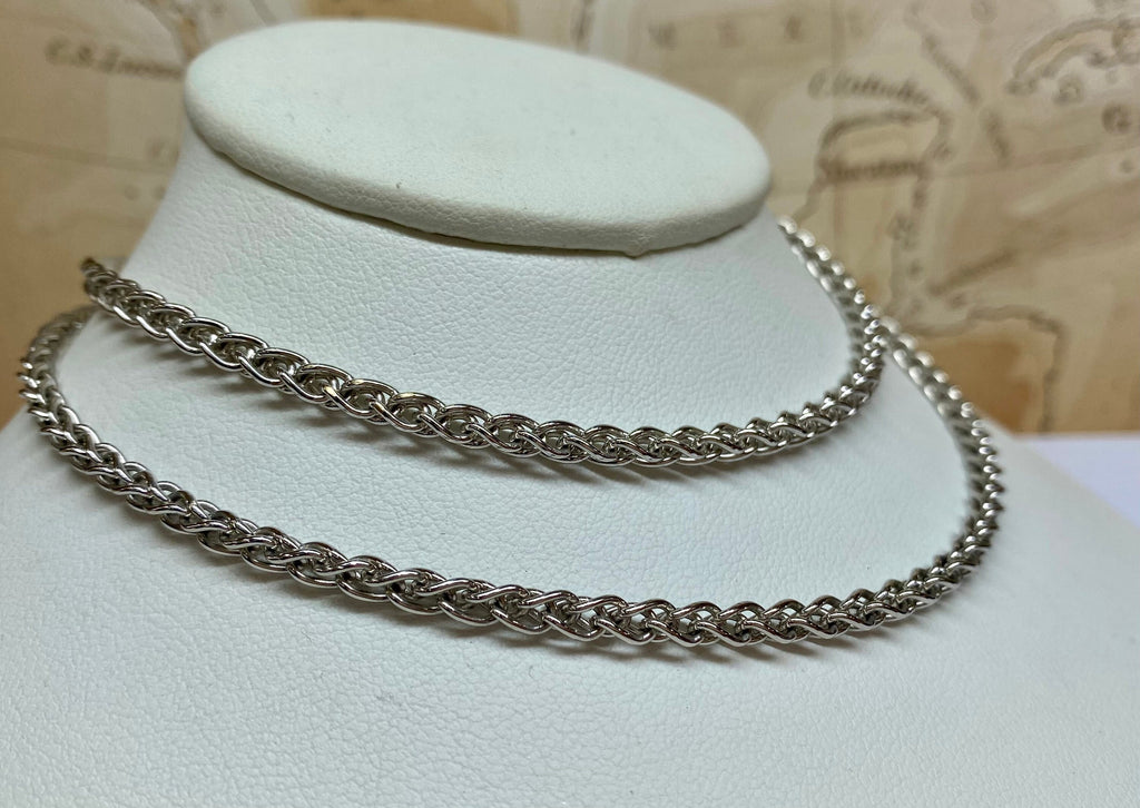 14K Solid White Gold 22" Double Wheat Link Chain Necklace!!