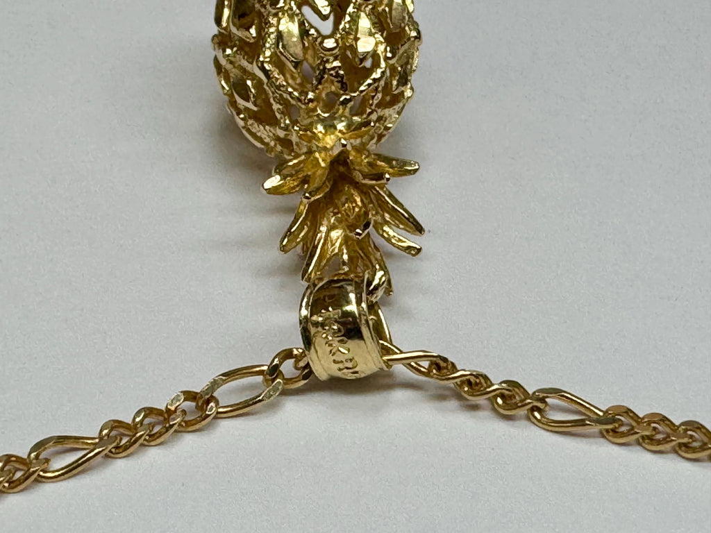 14K Yellow Gold 3D Pineapple Pendant, Hawaiian Charm