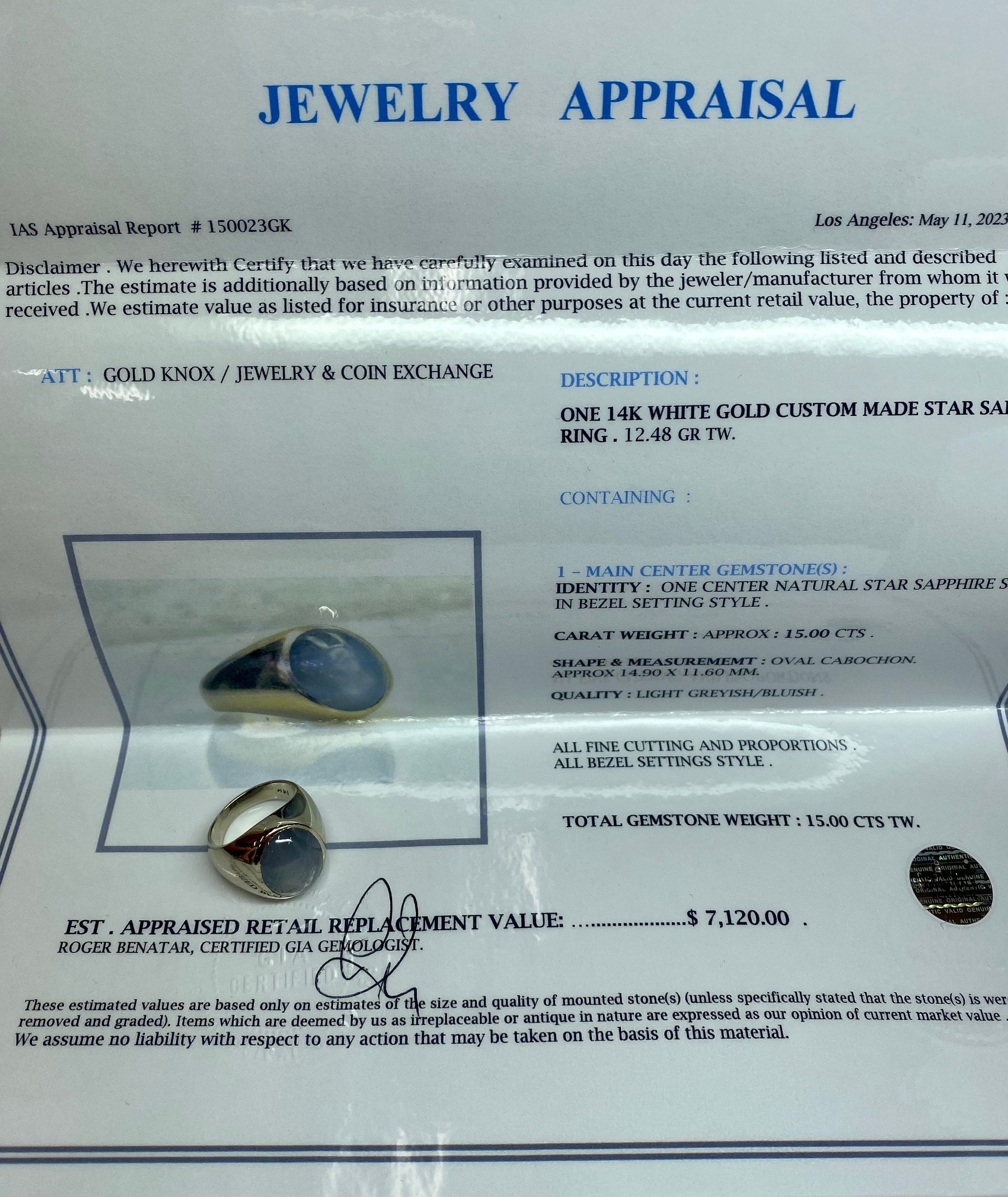 14K White Gold Star Sapphire Ring - Size 6 3/4