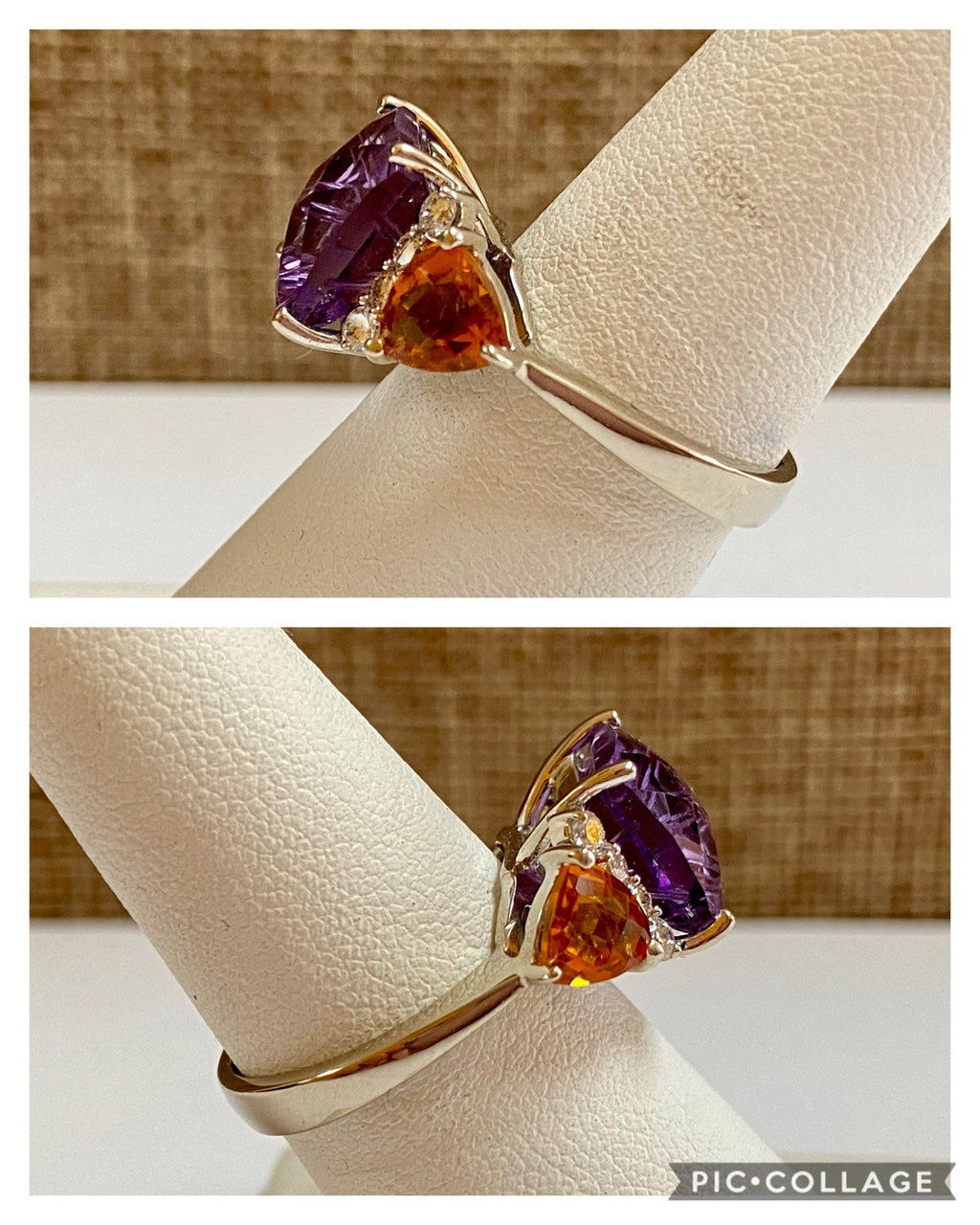 14K White Gold Amethyst Citrine Diamond Ring - Size 7