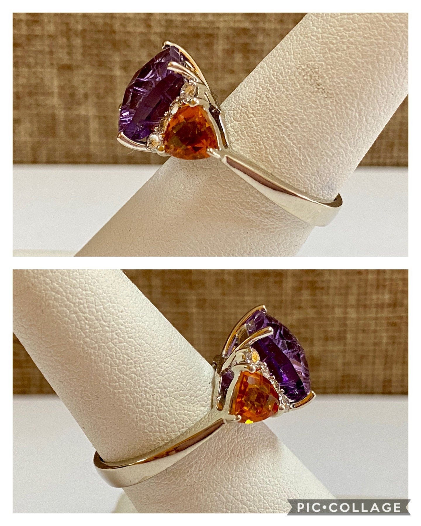 14K White Gold Amethyst Citrine Diamond Ring - Size 7