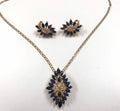 14K Yellow Gold And Blue Sapphire With Diamonds Necklace And Earring Set!!!