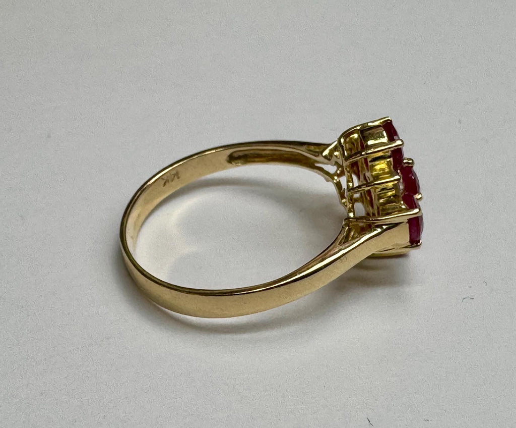 14K Yellow Gold Ruby and Diamond Ring - Size 7.5