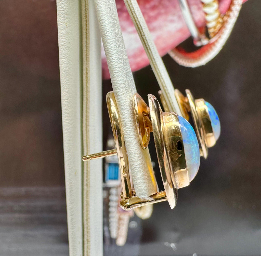 14K Yellow Gold Fire Opal Clip On Earrings