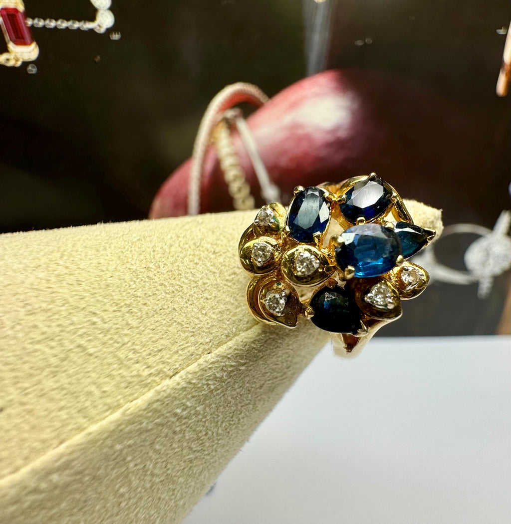 14K Yellow Gold Sapphire Diamond Ring - Size 6 1/2