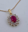 14K Yellow Gold Ruby and Diamond Halo Pendant