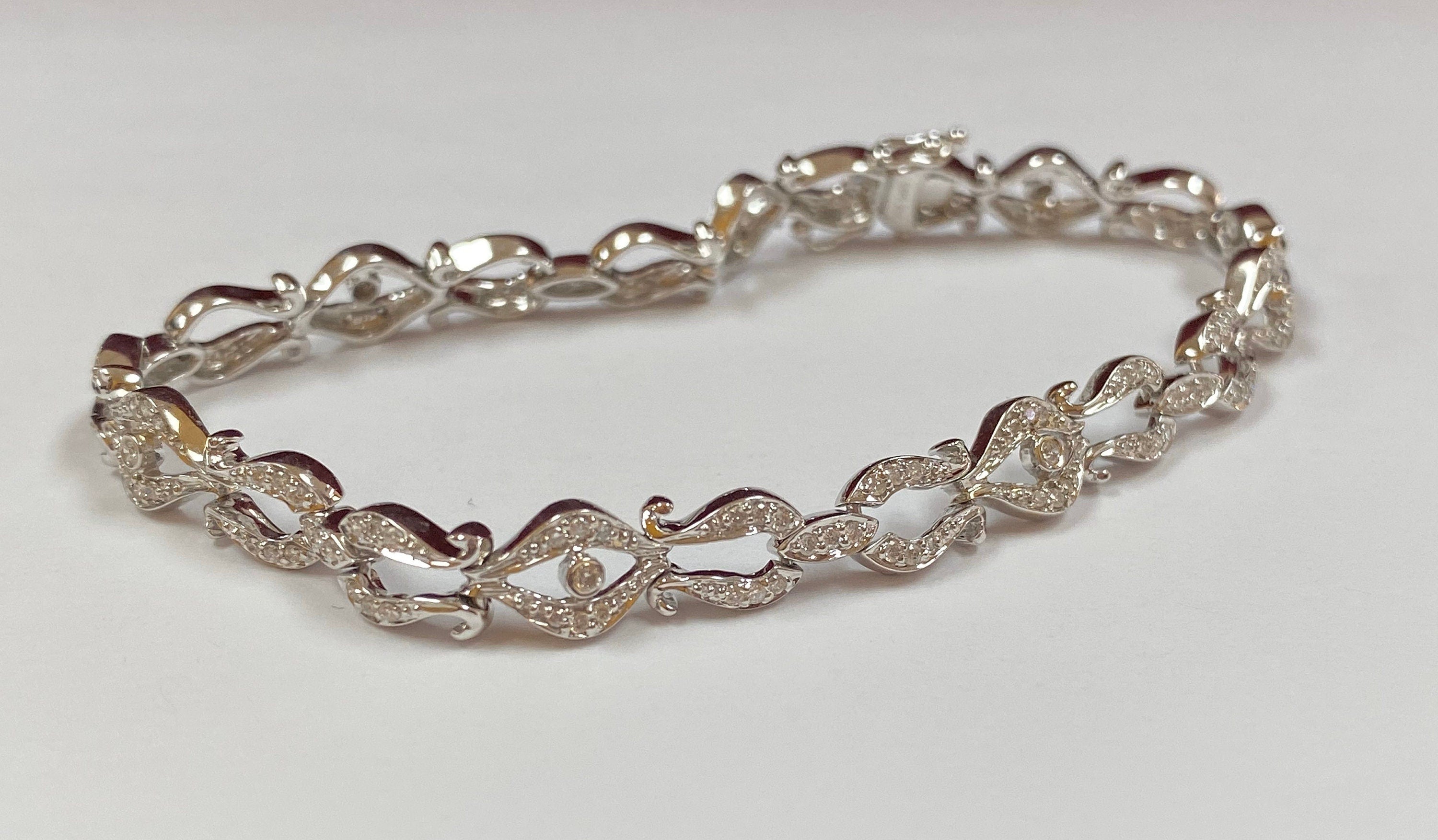14K White Solid Gold Diamond Women's Bracelet !!!!!