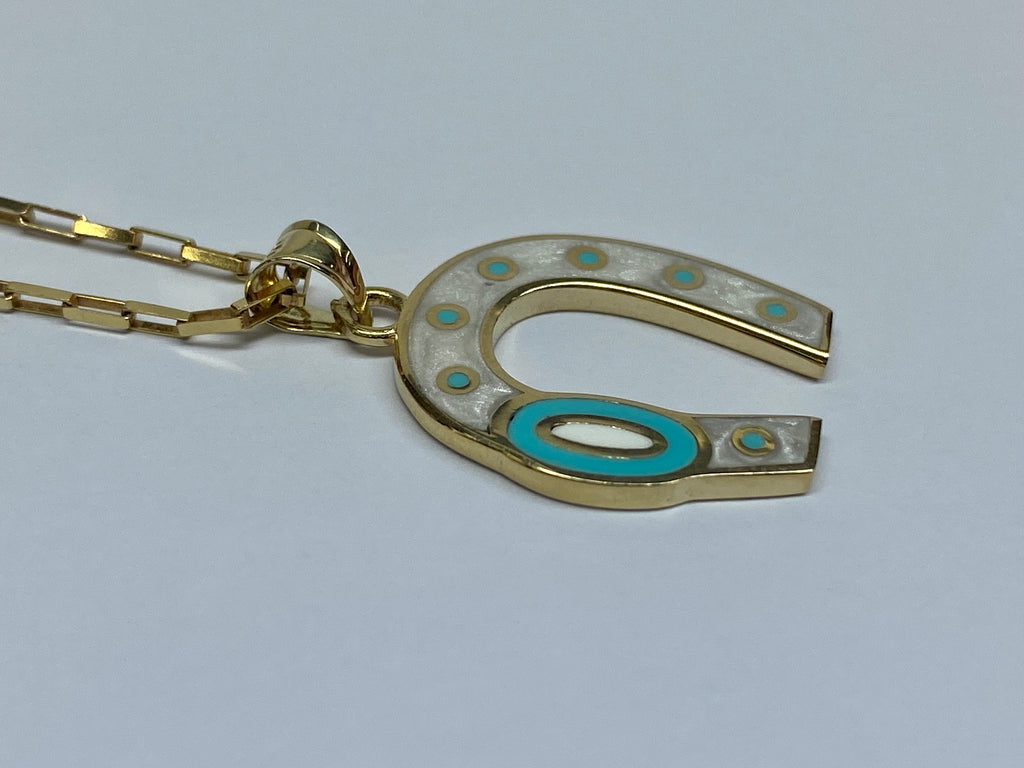 14K Yellow Gold Horseshoe Evil Eye Pendant Charm