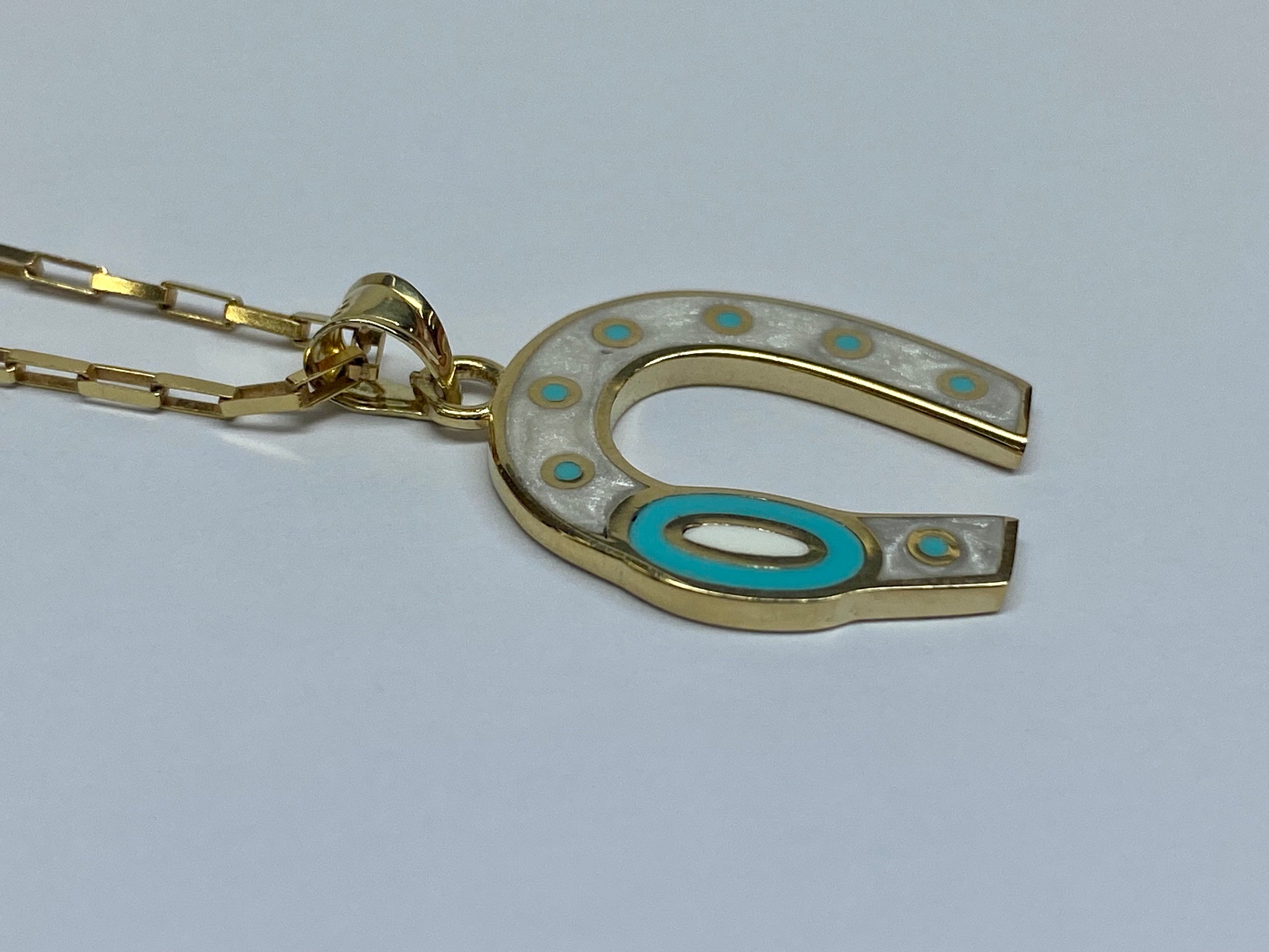 14K Yellow Gold Horseshoe Evil Eye Pendant Charm