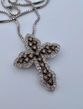 18K White Gold Diamond Cross Pendant: Champagne & White Diamonds