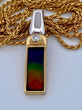 18K Gold Ammolite & Diamond Pendant Necklace - Two Tone, 30" Rope Chain