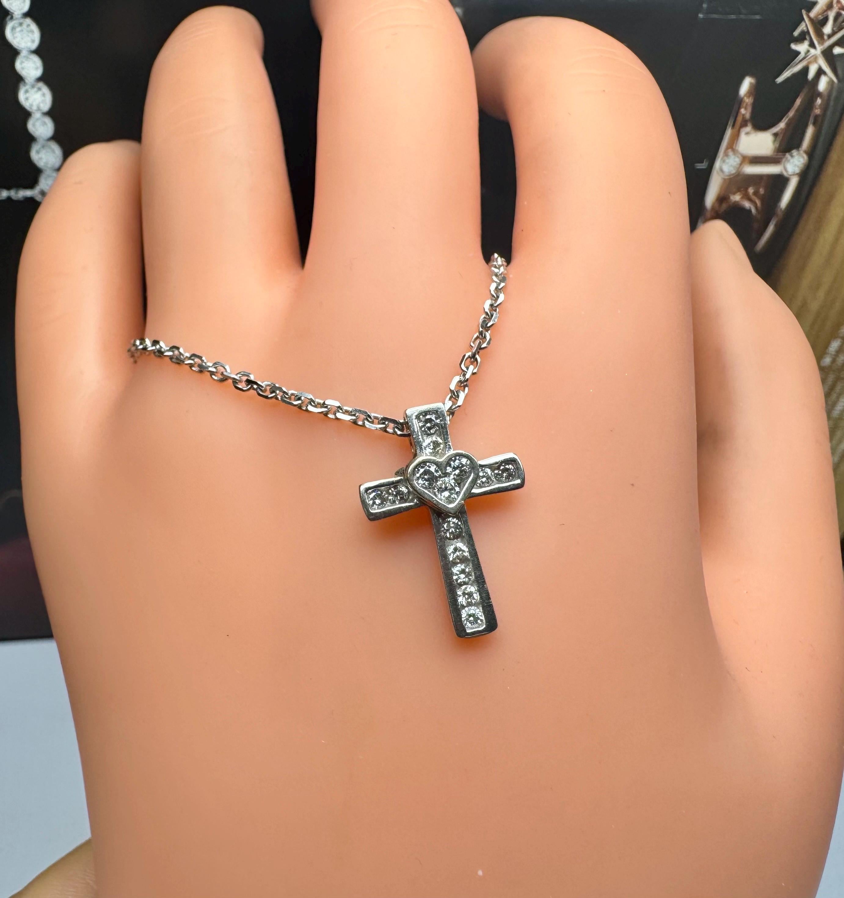 14K White Gold Diamond Cross Pendant Necklace, 16" Chain
