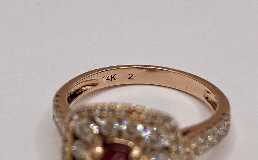 14K Rose Gold Diamond Ring: Smoky Quartz Halo, Size 6.5