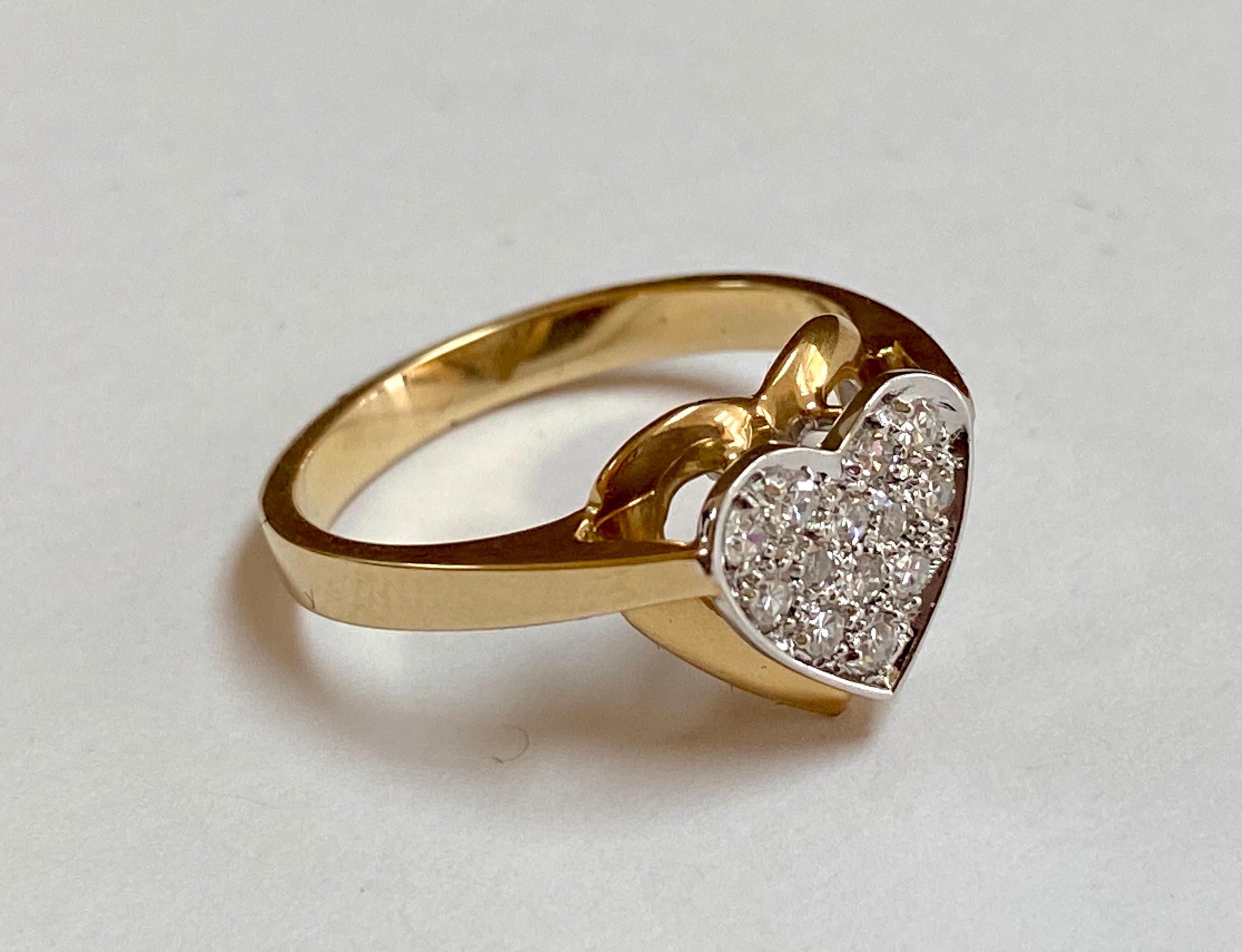 14K Yellow Solid Gold  Heart Diamond Ring!!!!