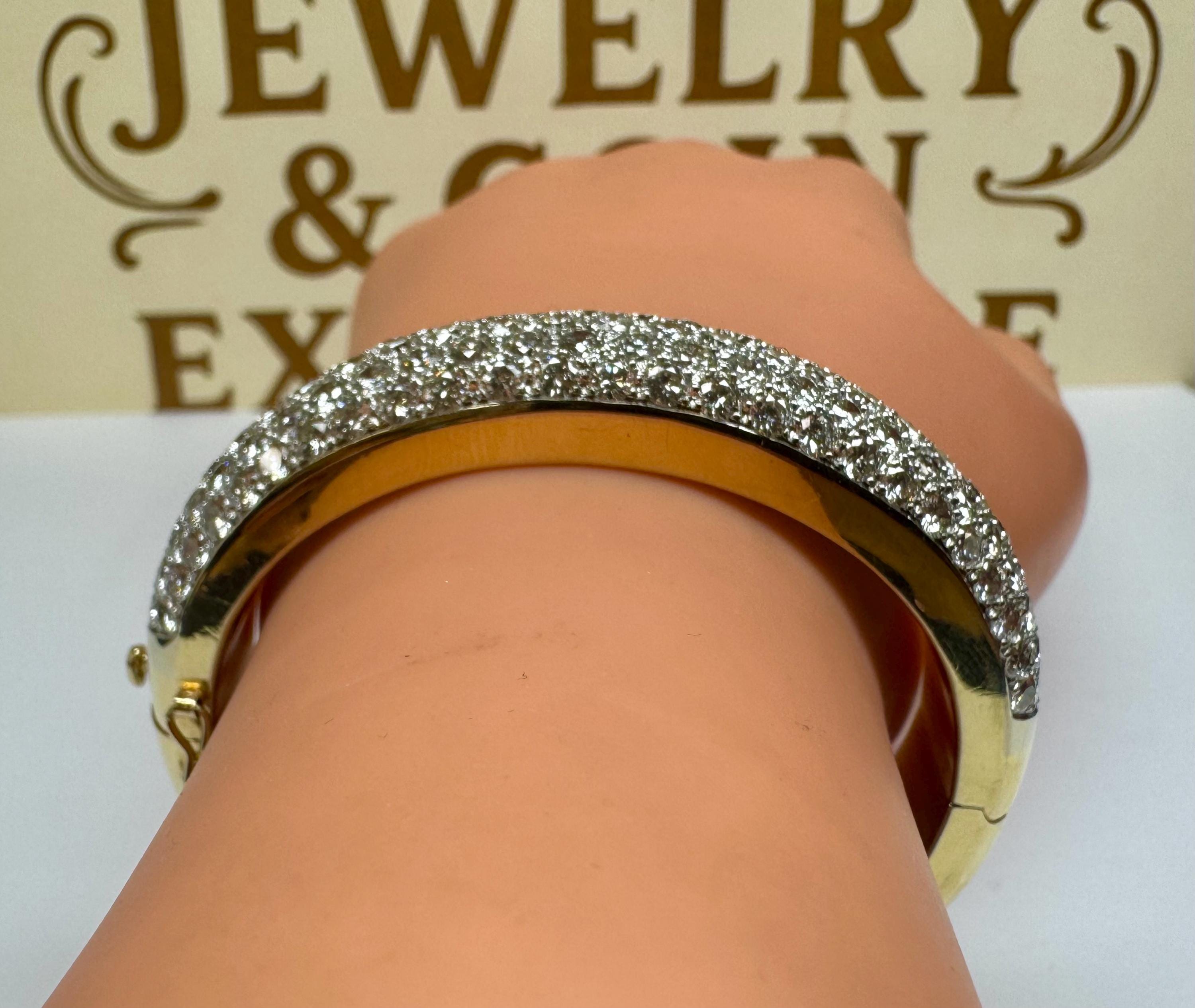 14K Yellow Gold 11.25CTW Diamond Bangle Bracelet: 5-Row Prong Set, F-G Color, VS Clarity