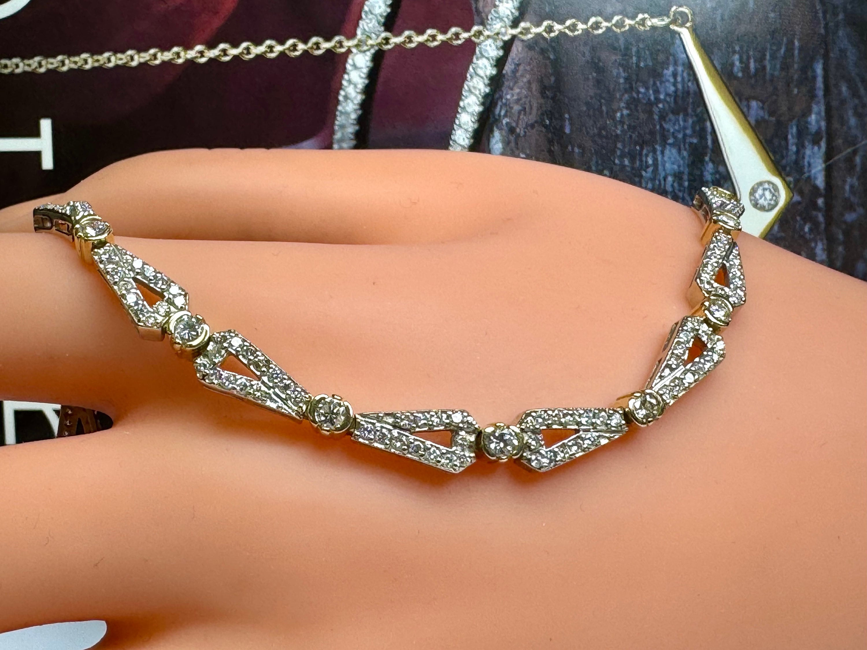 14K Gold Diamond Bow Bracelet - 2.5 ct, 7.5"