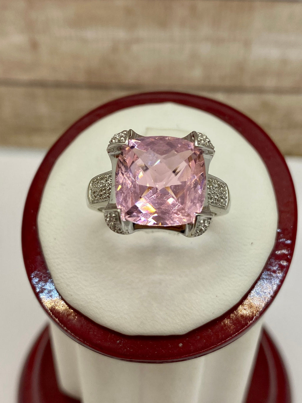 14k White Gold Pink Tourmaline Ring with Diamond Accents
